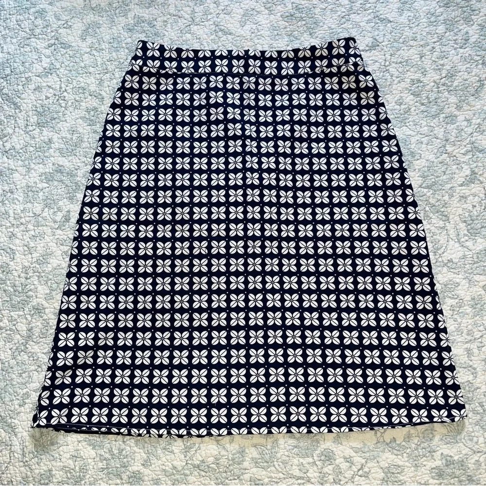 DownEast Blue and White A-Line Skirt Knee-Length (1-140) - Picture 1 of 13